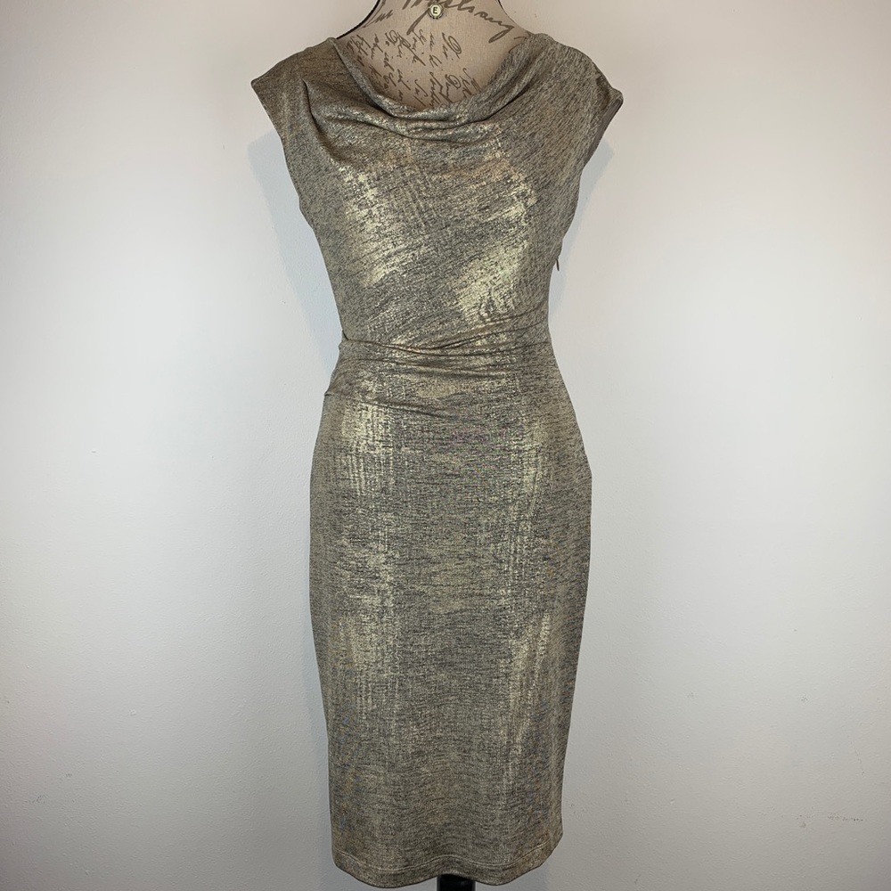 Vince Camuto Gold Shimmer Fitted Sheath Dress Sz 4